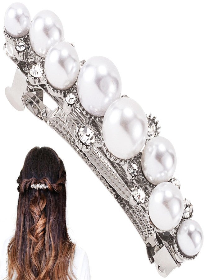 OIIKI Pearl Hair Snap Clips for Wedding, Elegant Pearl Barrettes with Pins for Women, Brides, Parties, Daily Use - Silver, Style 1, 1pcs - Image 1